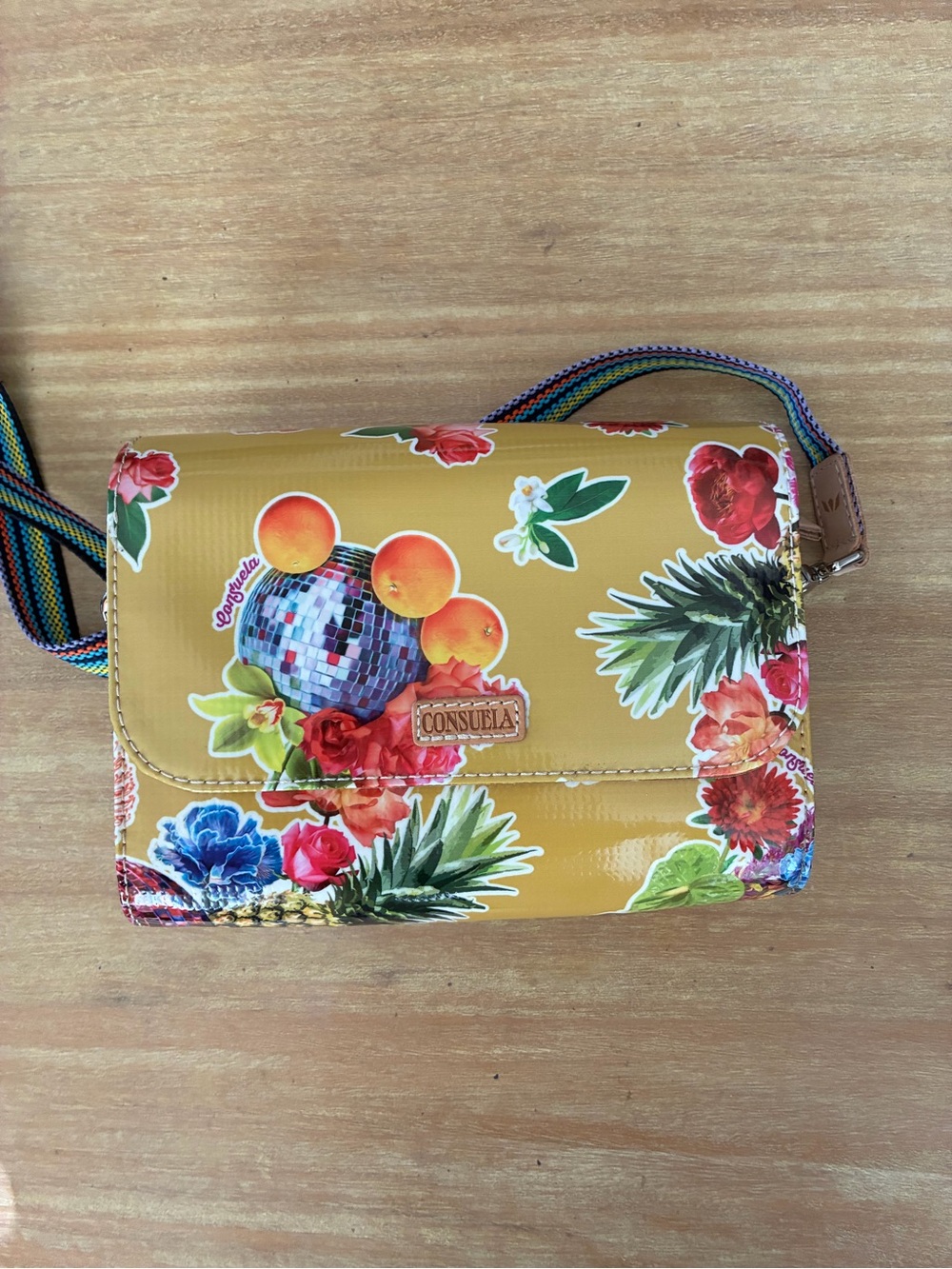Consuela Mustard Floral & Pineapple Crossbody Bag